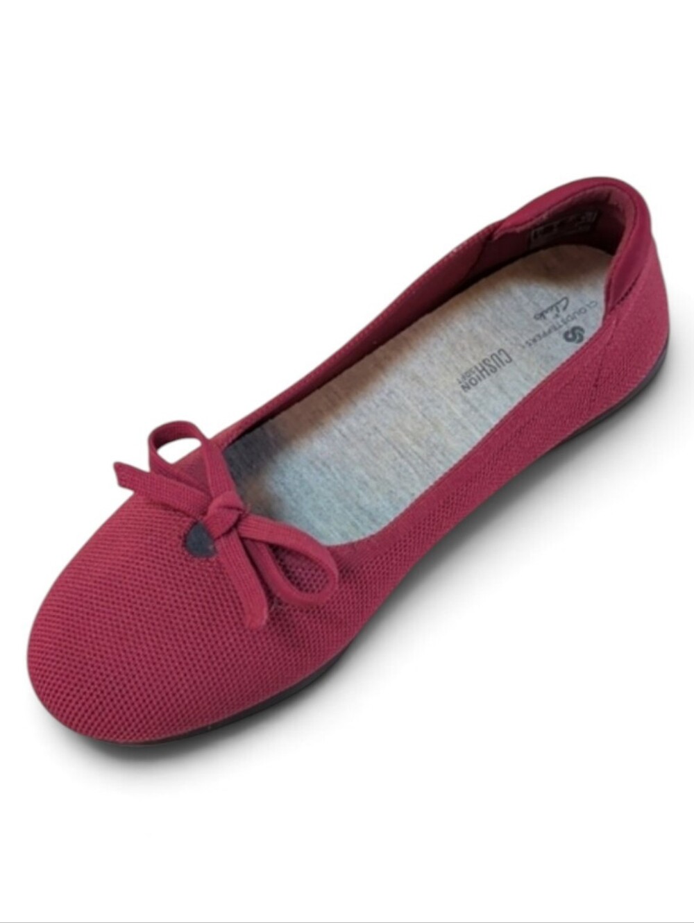 Clarks Cloudstepper Carly Hope Knit Burgundy/Plum Ballet Flat With Bow. Sz 7